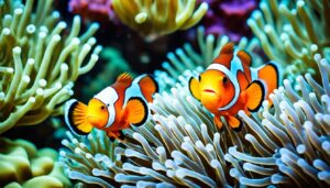 orange clownfish in a saltwater aquarium